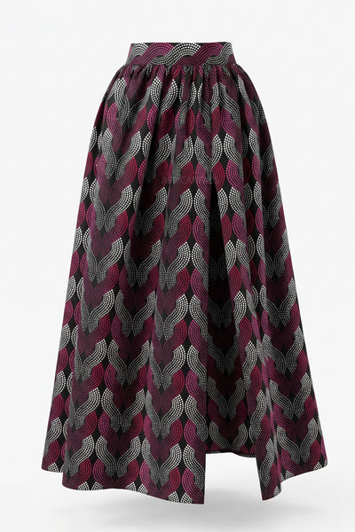 Afrikanischer Print Maxirock - Verstellbarer Schlitz - Lila Weiß Dots