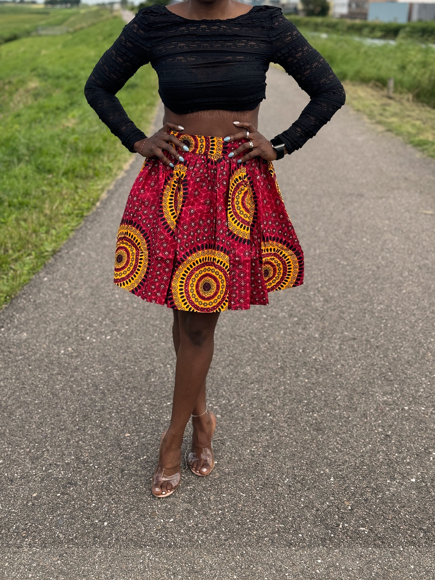 African print mini skirt - Red Dotted Patterns