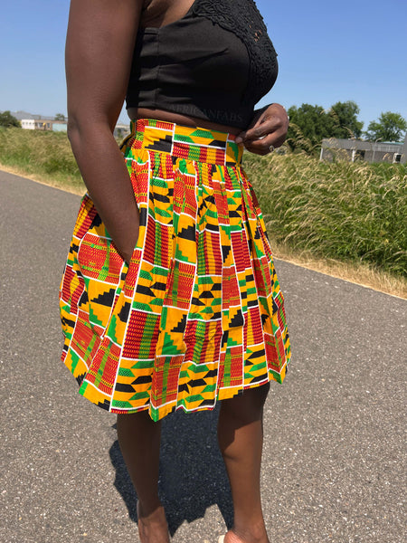 Afrikanischer Print Minirock - Kente orange / grün