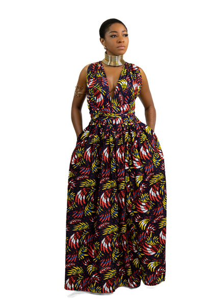 Afrikanischer Print  Infinity Multiway Maxikleid in / Rot Feathers