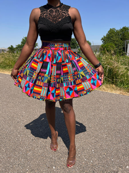 Mini-jupe à imprimé africain - Multicolor kente rose