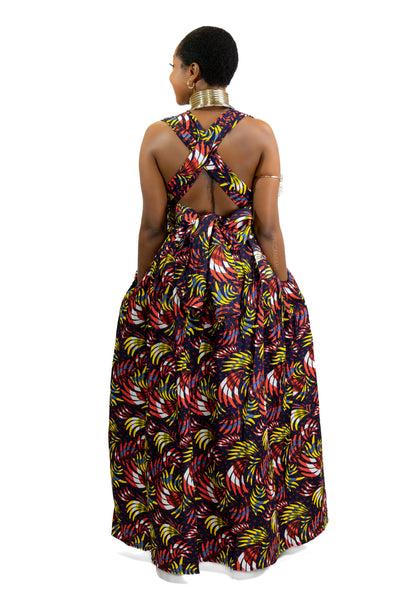 African Print Red Feathers Infinity Multiway Maxi Dress