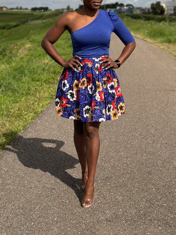 African print mini skirt - Blue Flowers