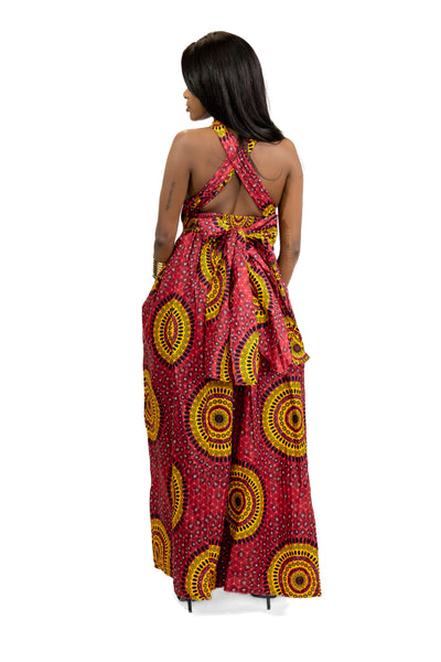 African Print Red Dotted Patterns Infinity Multiway Maxi Dress