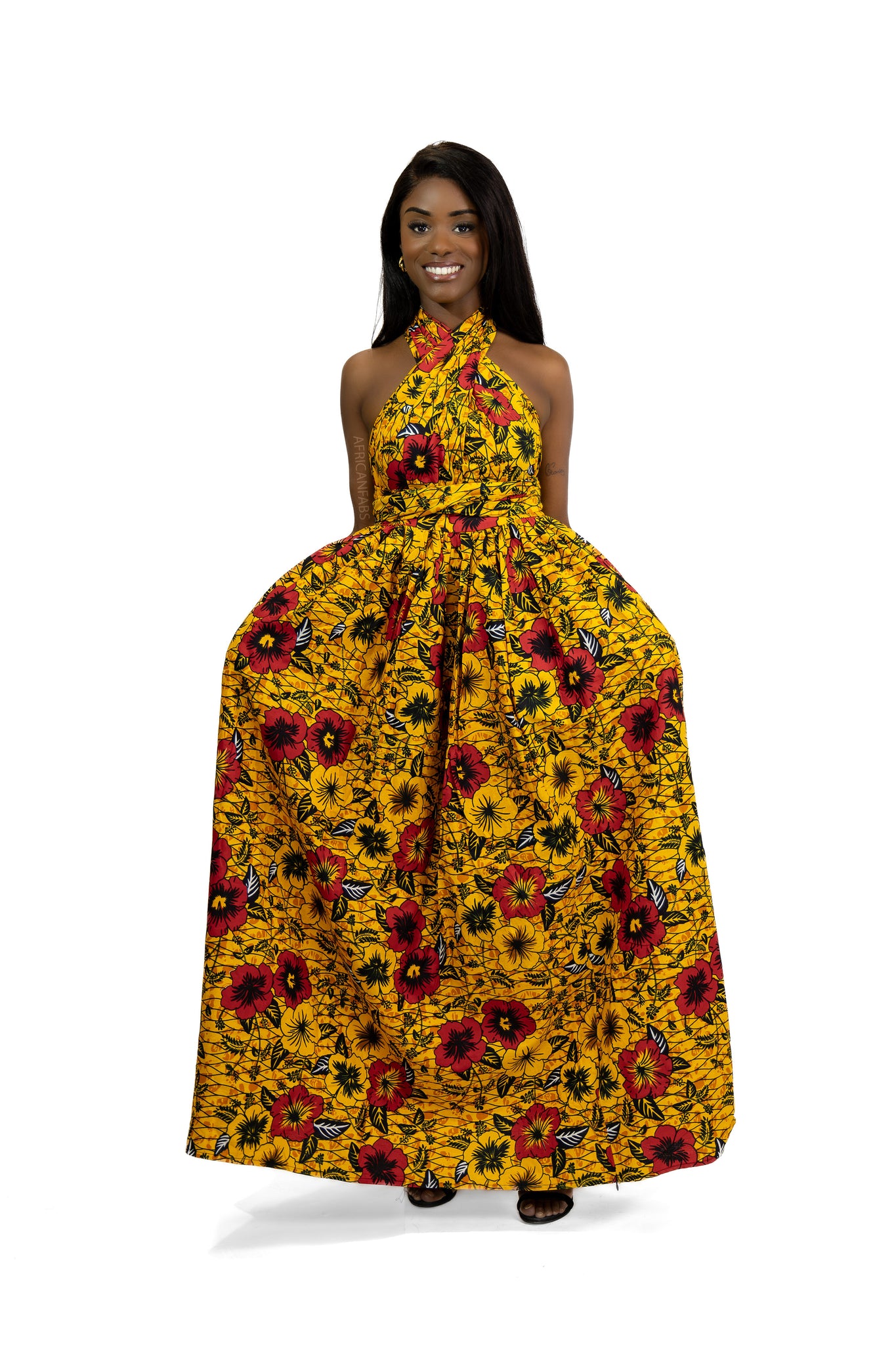 Robe longue multiway Infinity à imprimé africain Jaune Flowers