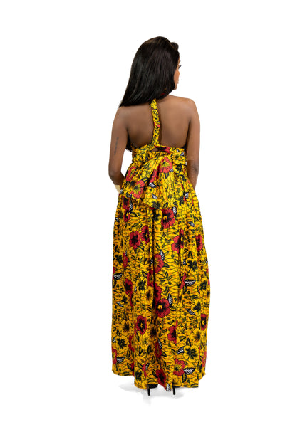 Robe longue multiway Infinity à imprimé africain Jaune Flowers