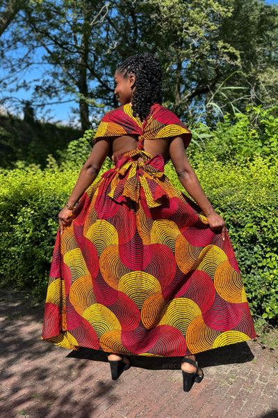 Afrikanischer Print  Infinity Multiway Maxikleid - Rot & Gelb Concentric Circle Design
