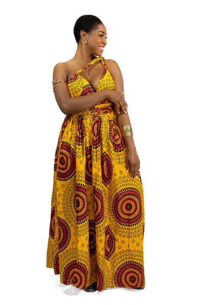 Robe longue multiway Infinity à imprimé africain Orange Dotted Patterns