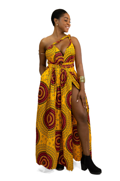 Afrikanischer Print  Infinity Multiway Maxikleid in / Orange Dotted Patterns