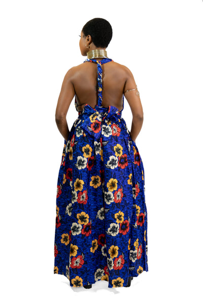 Afrikanischer Print  Infinity Multiway Maxikleid in / Blau Flowers