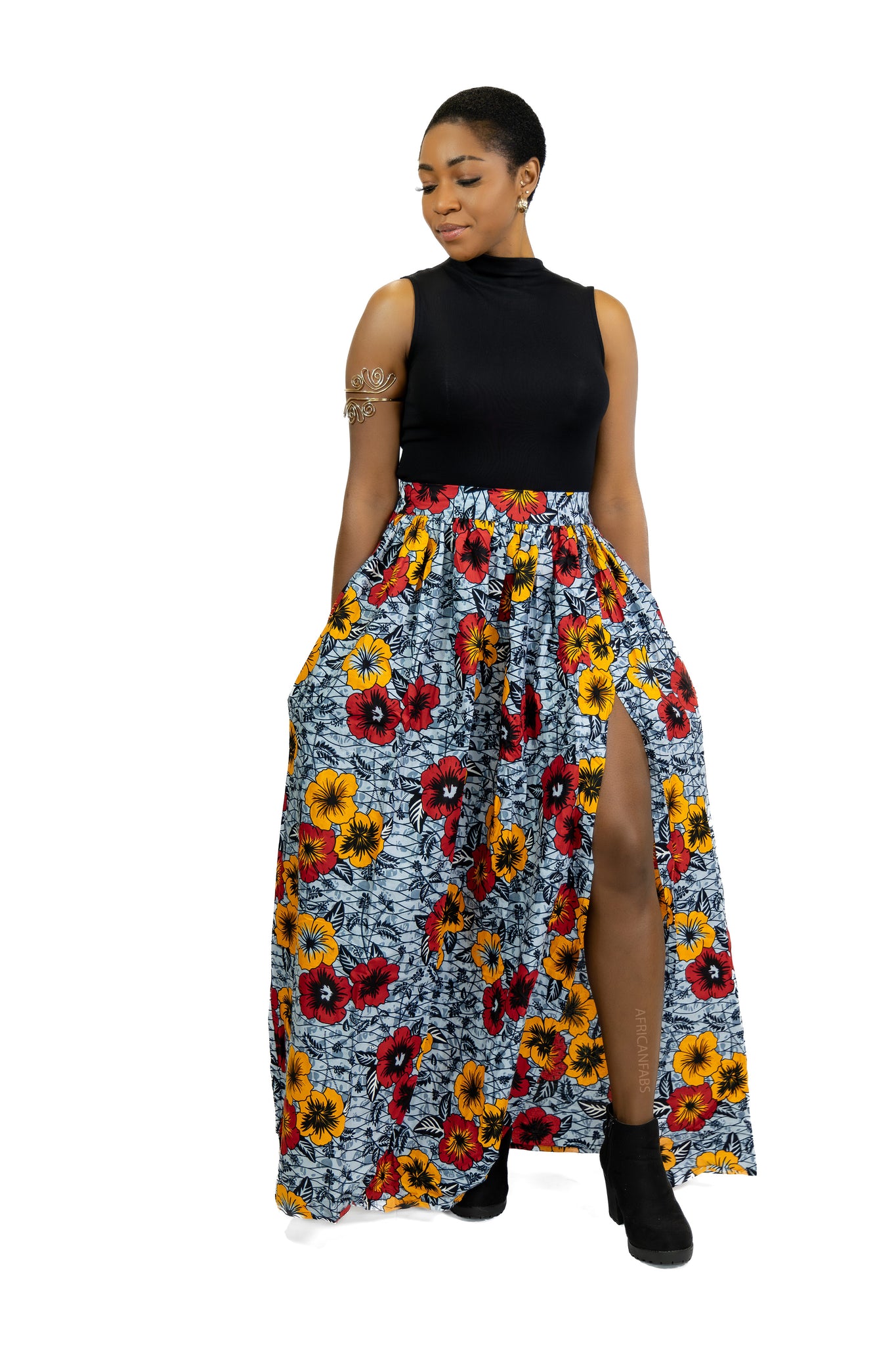 African print maxi skirt - Light Grey Flowers