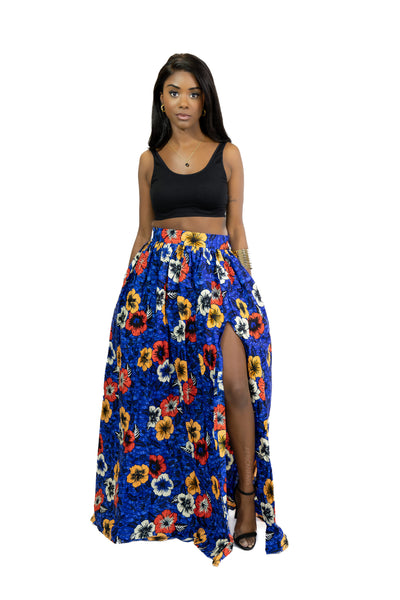 Maxirock mit afrikanischem Print - Blau Flowers 