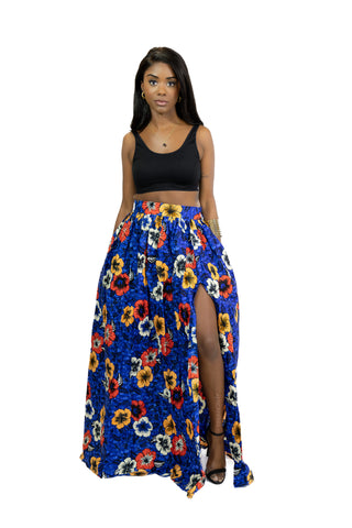 Maxirock mit afrikanischem Print - Blau Flowers 