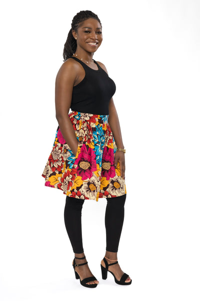 African print mini skirt - Red Blue Flowers
