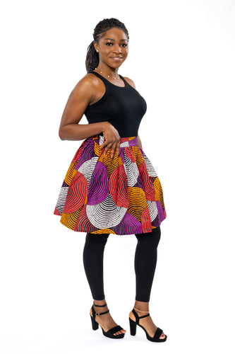 Afrikanischer Print Minirock - Orange Lila Concentric Circle Design