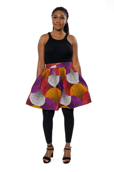 African print mini skirt - Orange Purple Concentric Circle Design