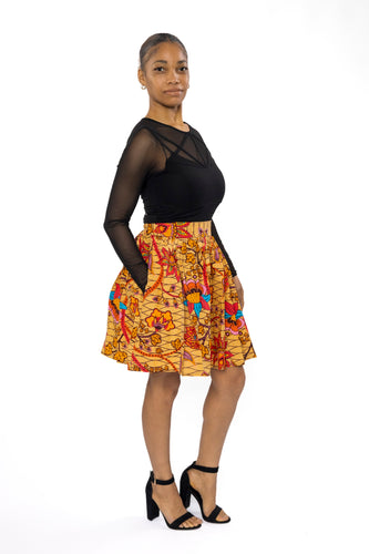 Afrikanischer Print Minirock - Beige Orange Botanical Flow