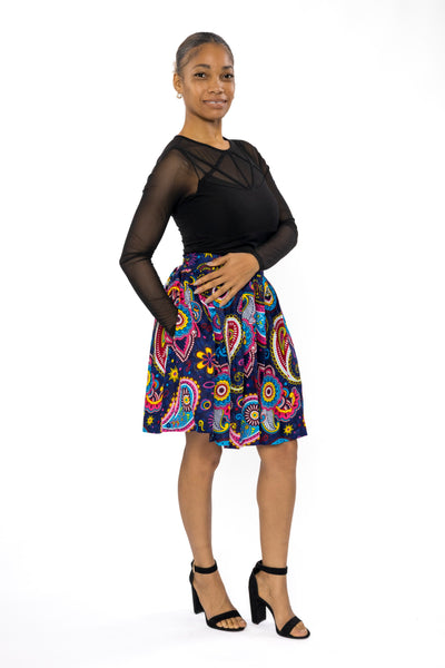 African print mini skirt - Blue Pink Paisley