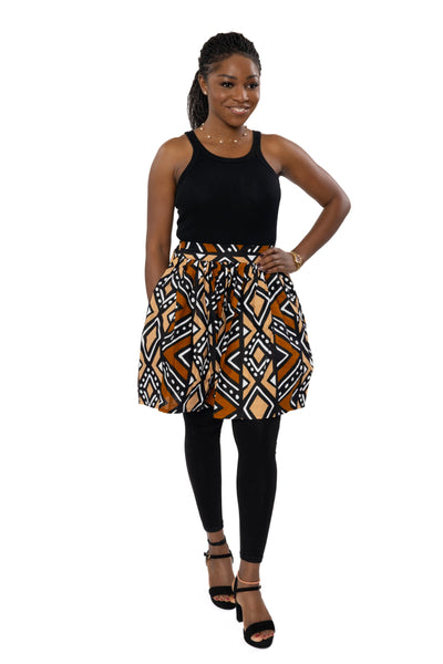 African print mini skirt - Brown Black Bogolan
