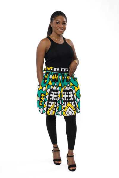 African print mini skirt - Turquoise Yellow Samakaka