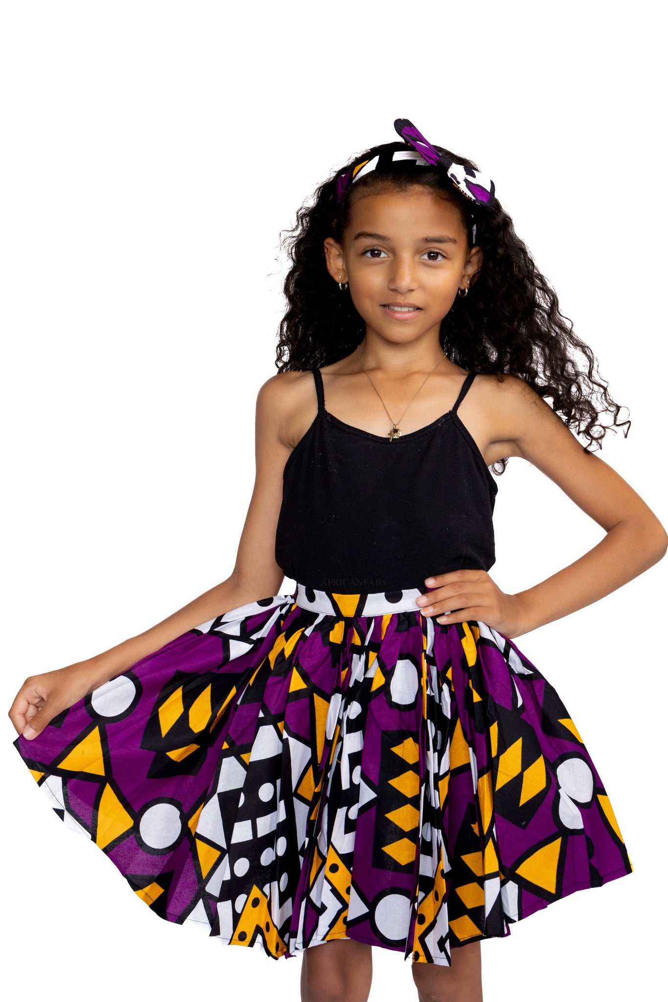 Afrikanischer Print Kinderrock + Stirnband mit Schleife Set - Lila Samakaka ( 1 - 10 Jahre alt )