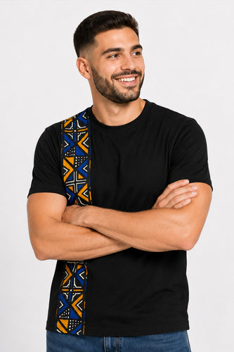 T-shirt with African print details - Blue Bogolan Geometry Band