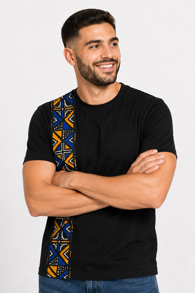 T-Shirt mit afrikanischem Druck - Blau Bogolan Geometry Band