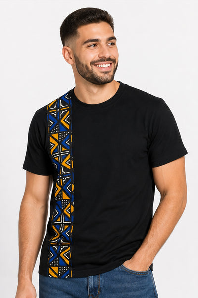 T-shirt with African print details - Blue Bogolan Geometry Band