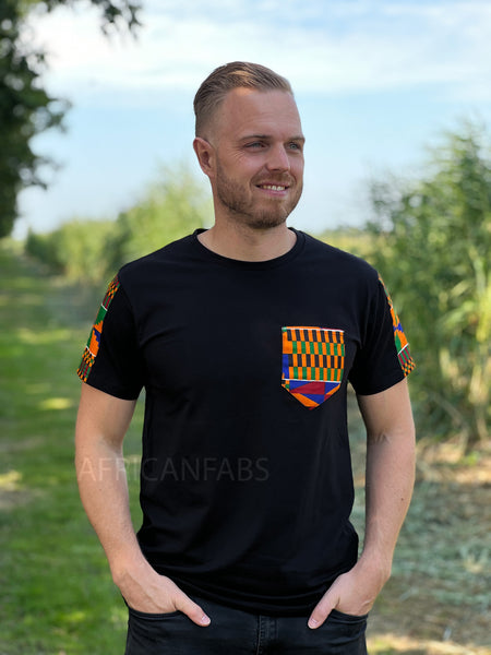 T-shirt avec détails d'imprimés africains - Kente sleeves and chest pocket
