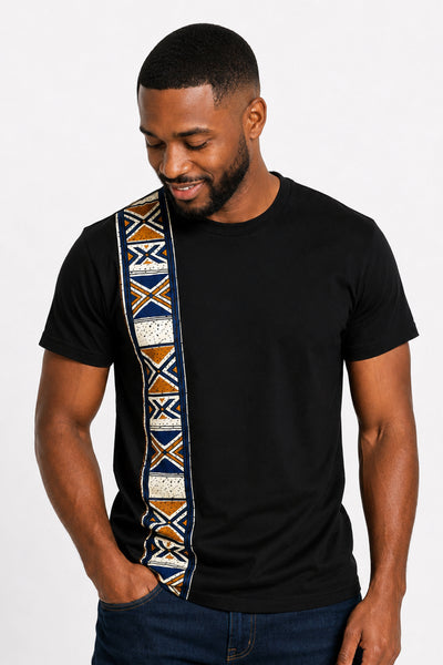 T-Shirt mit afrikanischem Druck - Blau Bogolan Heritage Band