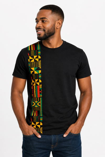 T-Shirt mit afrikanischem Druck - Schwarz Gelb Kente Band