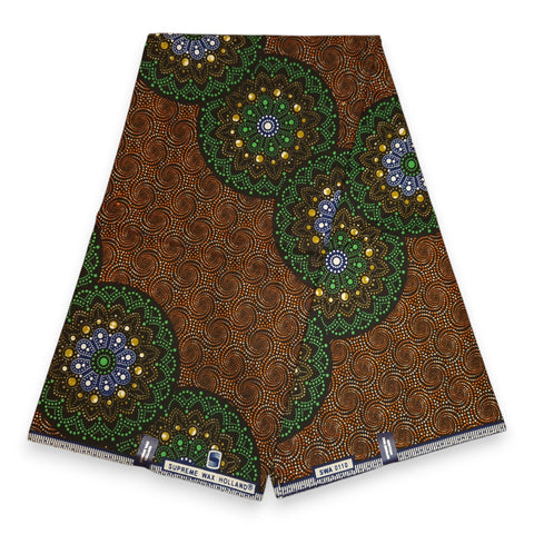 Afrikanischer Stoff - Grün Braun dotted print - 100 % Baumwolle