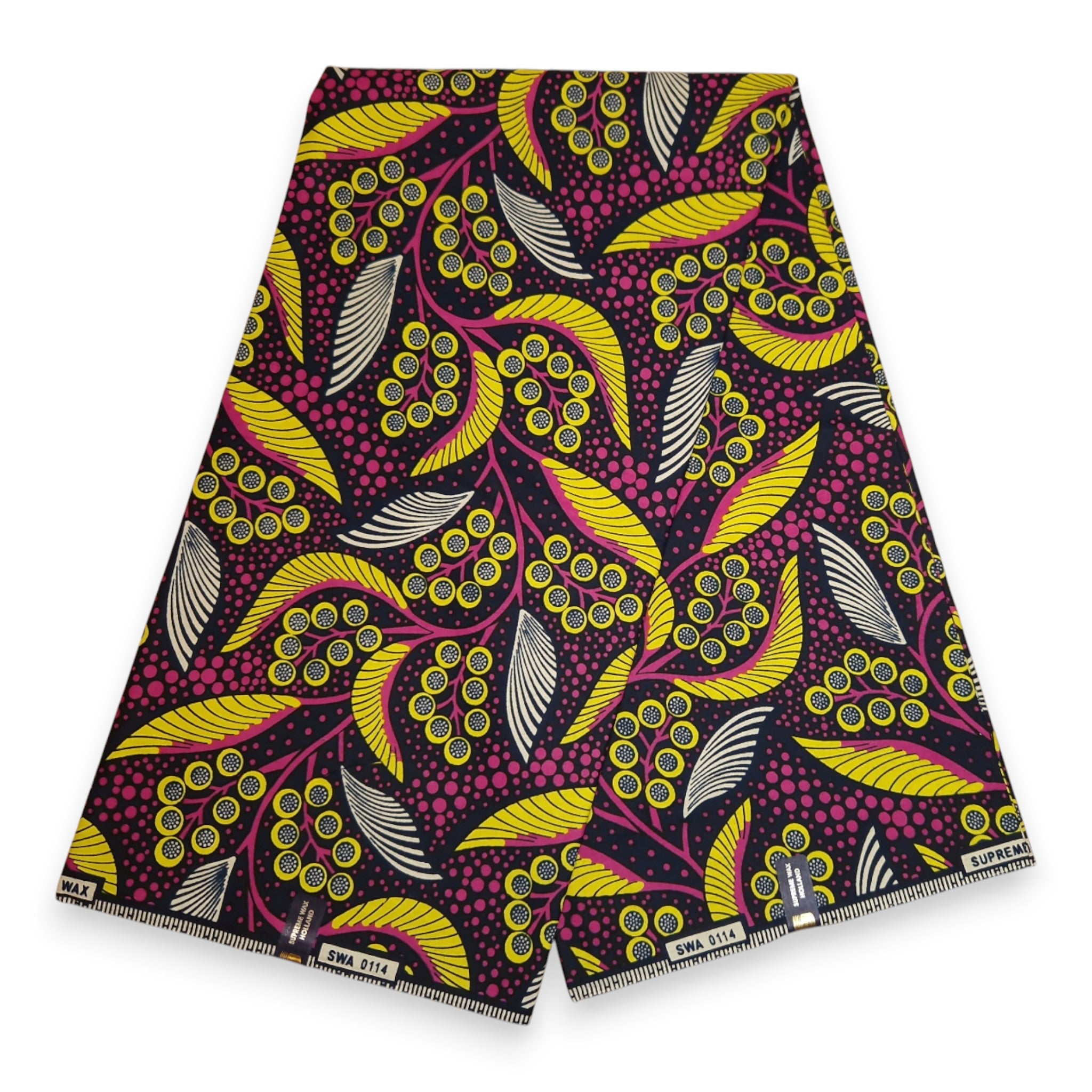Tissu africain / tissu wax - Rose Jaune Leaves - 100 % coton