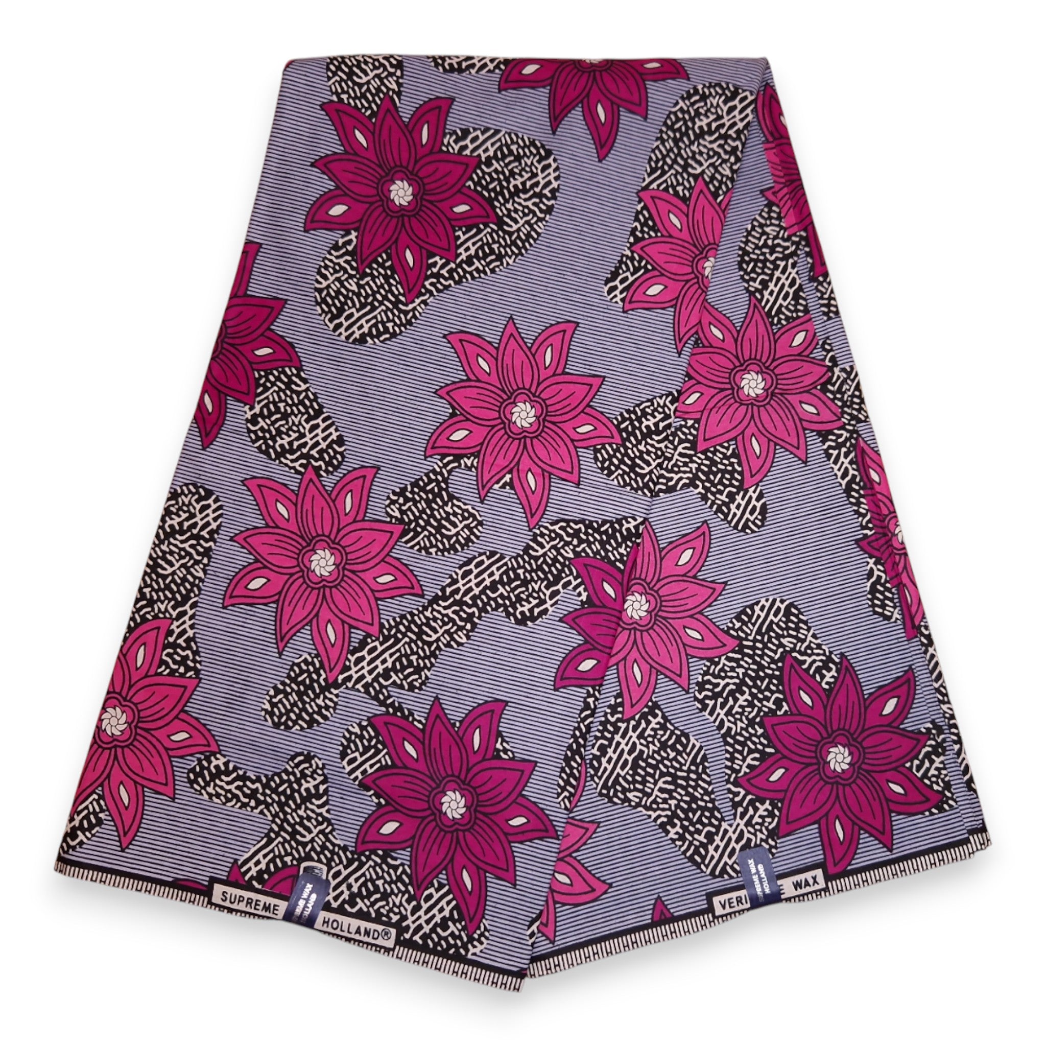 African Wax print fabric - Pink Flowers - 100% cotton