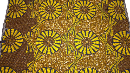 Tissu wax africain - Moutarde Jaune Sun Disc - 100% coton