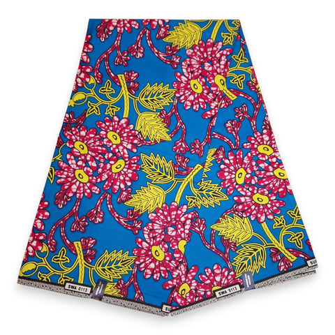 African Wax print fabric - Blue and Pink Floral Vines - 100% cotton