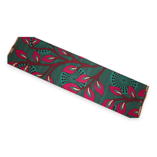 African Wax print fabric - Green Pink Radiant Leaf Orbit - 100% cotton
