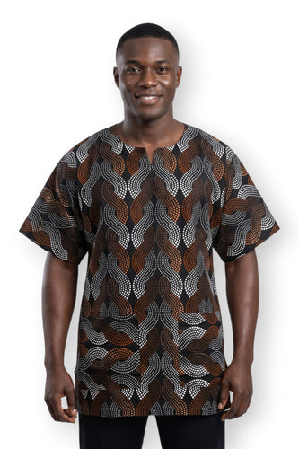 Chemise dashiki / Robe dashiki - Marron Blanc Wave Pattern - Top imprimé africain - Unisexe