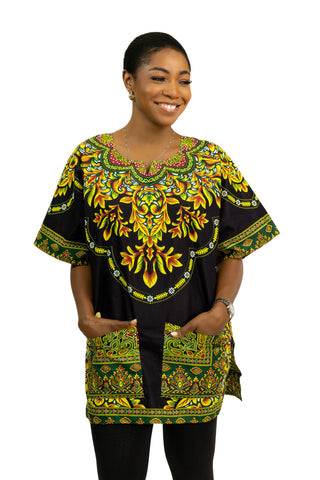 Chemise dashiki / Robe dashiki - Noir - Top imprimé africain - Unisexe