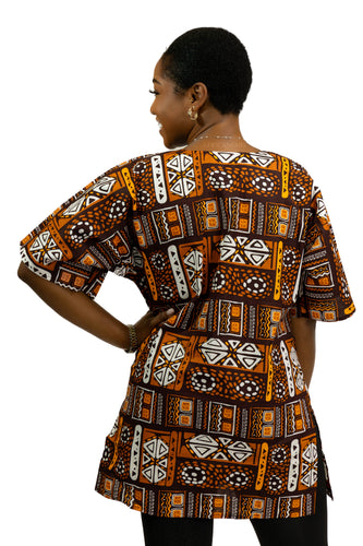 Chemise dashiki / Robe dashiki - Motifs marrons Bogolan - Top imprimé africain - Unisexe