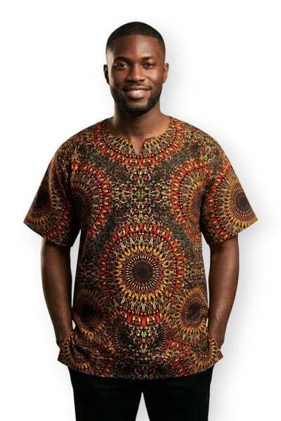 Brown Orange Savanna Sun Dashiki Shirt / Dashiki Dress - African print top - Unisex