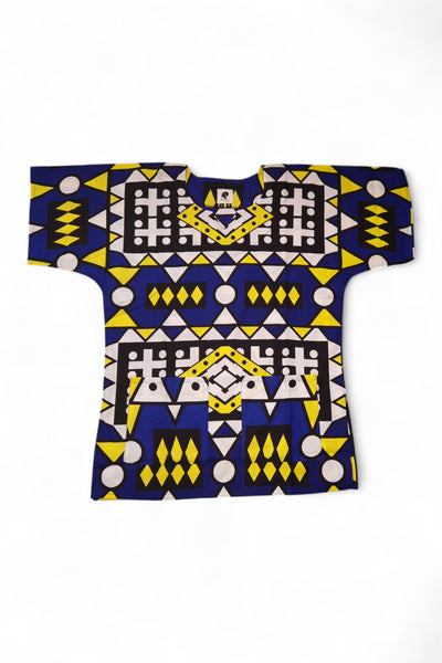 Chemise dashiki / Robe dashiki - Bleu Jaune Samakaka - Top imprimé africain - Unisexe