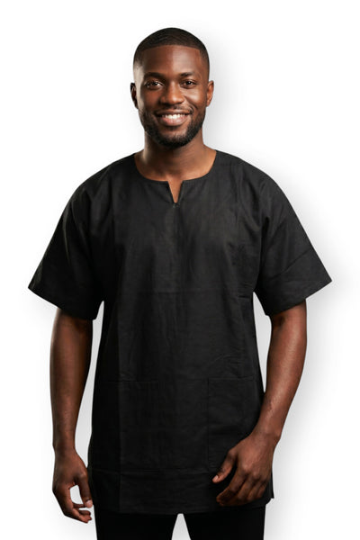 Chemise dashiki / Robe dashiki - Noir Plain - Top imprimé africain - Unisexe