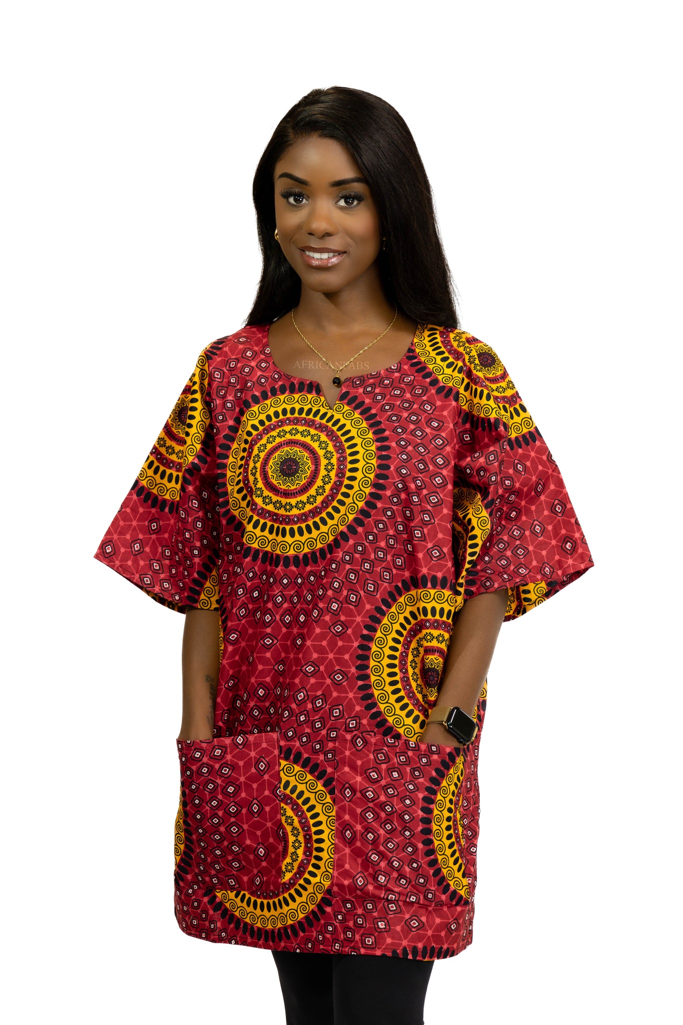 Dashiki Shirt / Dashiki Kleid - Rot Dotted Patterns - Afrikanisches Top - Unisex