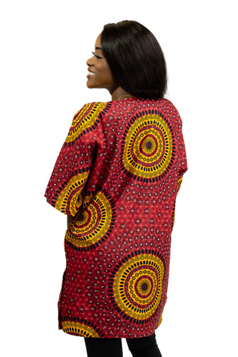 Red Dotted Patterns Dashiki Shirt / Dashiki Dress - African print top