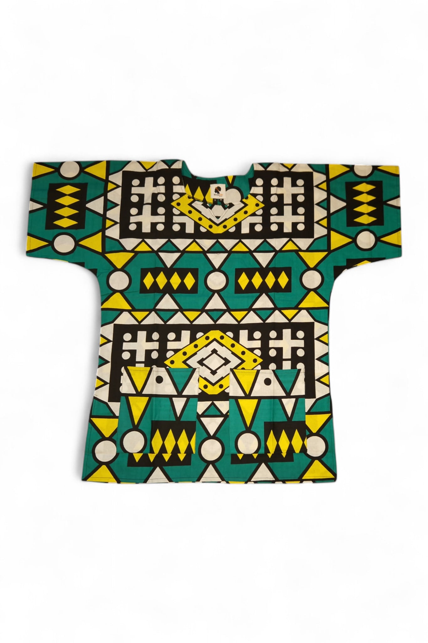 Turquoise Yellow Samakaka Dashiki Shirt / Dashiki Dress - African print top - Unisex