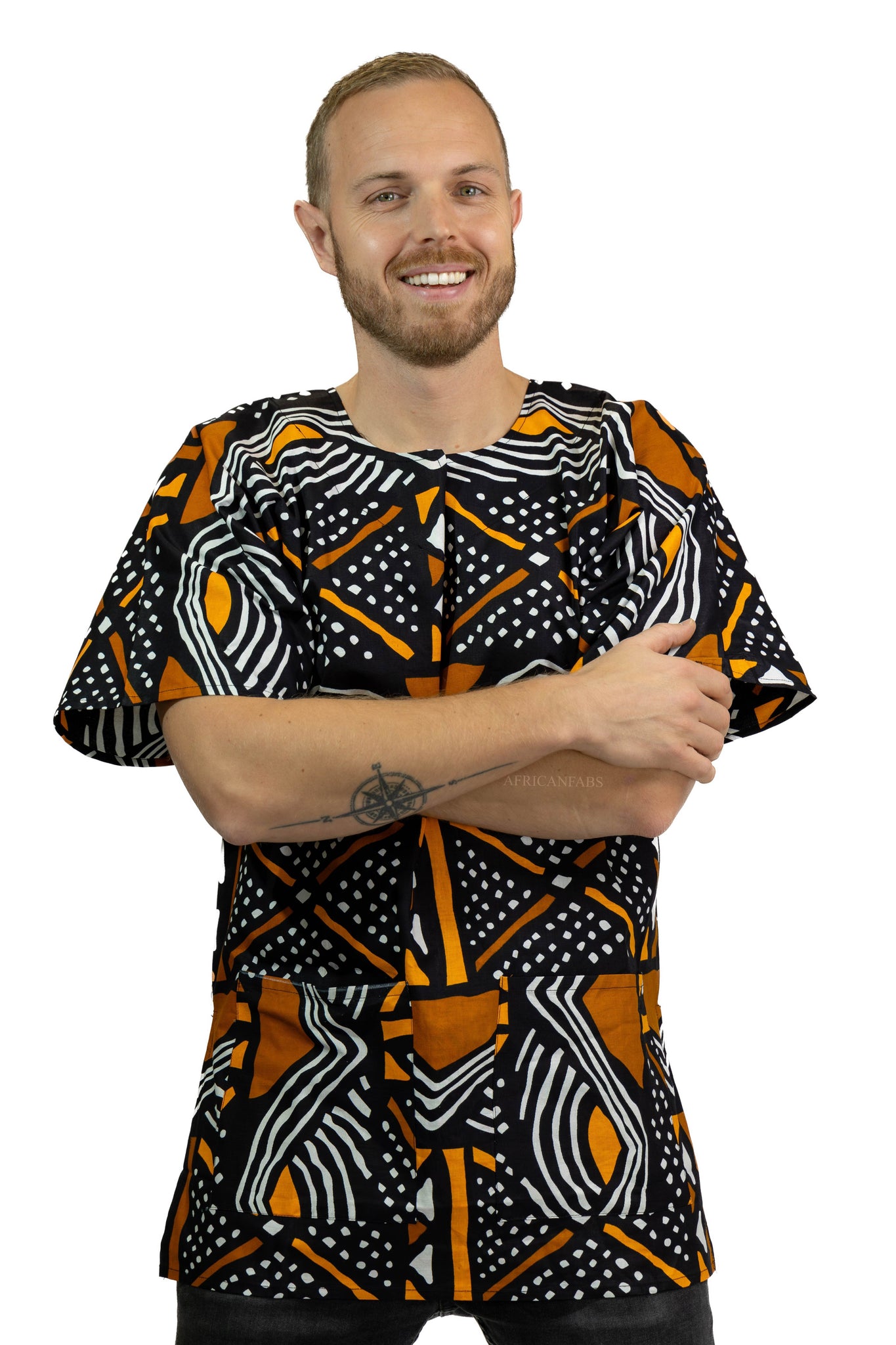 Dashiki Shirt / Dashiki Kleid - Schwarz Bogolan - Afrikanisches Top - Unisex