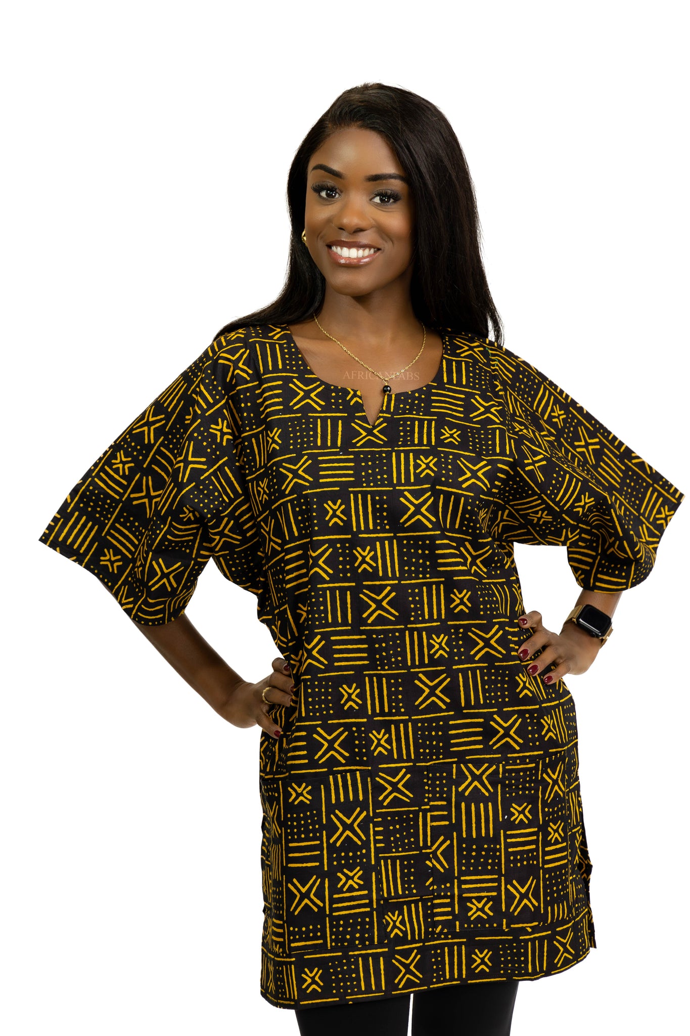 Black / Yellow X Bogolan Dashiki Shirt / Dashiki Dress - African print top