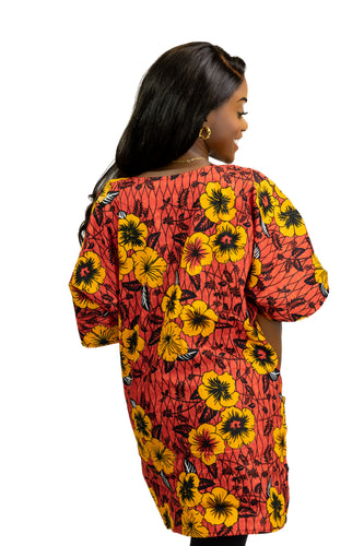 Dashiki Shirt / Dashiki Kleid - Rot Flowers - Afrikanisches Top - Unisex