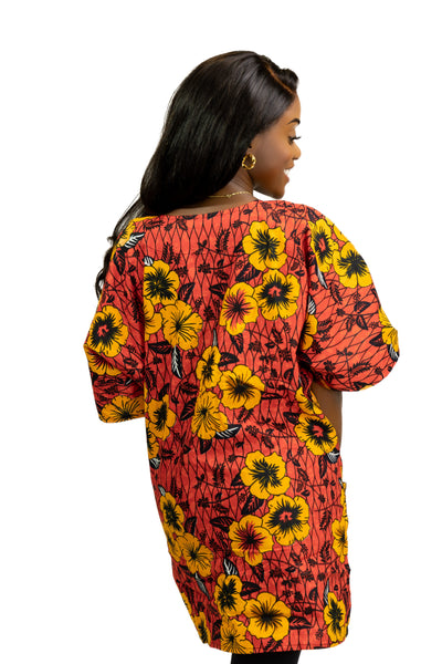 Chemise dashiki / Robe dashiki - Rouge Flowers - Top imprimé africain - Unisexe